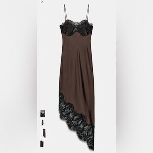 Zara Brown Asymmetrical Dress with Black Lace